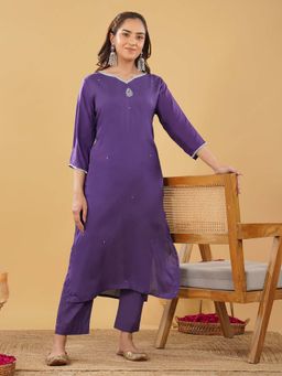 Zuri - Women Purple Embroidered Kurta with Pant