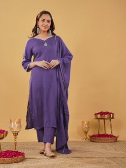 Zuri - Women Purple Embroidered Kurta with Pant and Dupatta