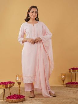 Zuri - Women Pink Scalping Zari Kurta with Pant and Dupatta