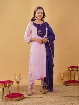 Zuri - Women Gorgeous Pink Patch Embroidered Kurta with Pant and Dupatta
