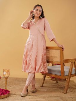 Zuri - Women Gorgeous Peach Silk Blend Anarkali with Pant