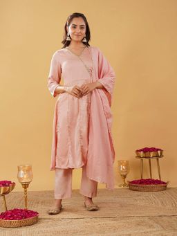 Zuri - Women Gorgeous Peach Silk Blend Anarkali with Pant and Kota Dupatta