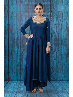 Label Niti Bothra - Blue Tikki And Pearl Choker Neck Anarkali With Palazzo