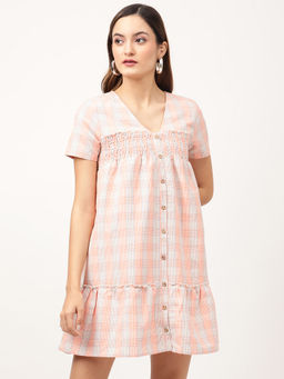 ELLE - Womens Orange Stripes Relaxed Fit Dress