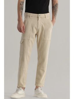 Snitch - Mens Beige Plain Relaxed Casual Cargo Jeans