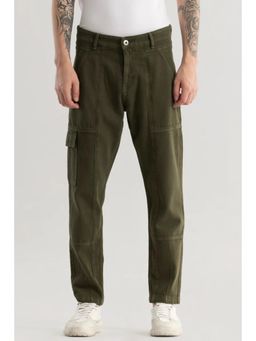 Snitch - Mens Olive Plain Relaxed Casual Cargo Jeans