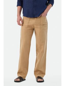 Snitch - Mens Beige Textured Straight Casual Trouser