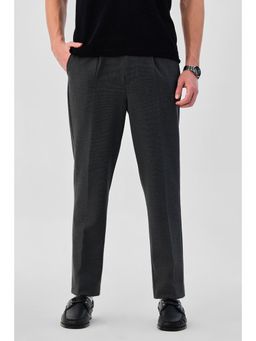 Snitch - Mens Grey Self Design Relaxed Formal Trouser