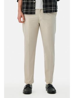 Snitch - Mens Beige Plain Regular Formal Trouser