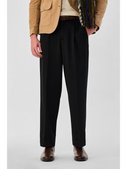 Snitch - Mens Black Solid Relaxed Formal Trouser