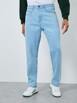 Styli - Mens Relaxed Fit Clean Pastel Toned Solid Wash Jeans