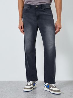 Styli - Mens Solid Relaxed Fit Medium Wash Jeans