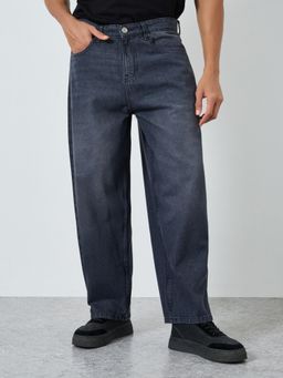 Styli - Mens Black Baggy Fit Charcoal Wash Jeans