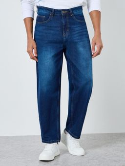 Styli - Mens Blue Baggy Fit Charcoal Wash Jeans