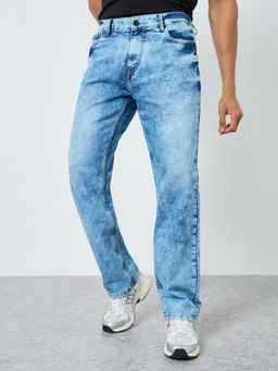 Styli - Mens Blue Washed Relaxed Fit Stretch Jeans