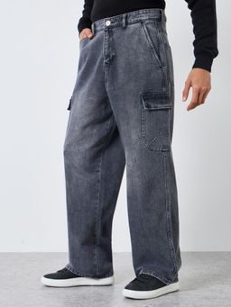 Styli - Mens Pocket Dart Detail Mid Wash Baggy Fit Jeans