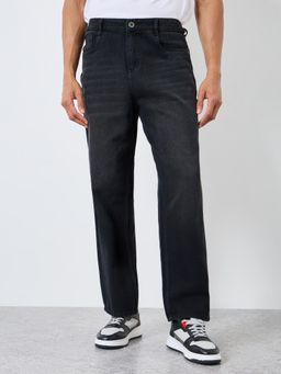 Styli - Mens Panelling Mid Wash Loose Fit Jeans