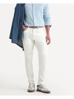 Rare Rabbit - Mens Spoke White Cotton Blend Fabric Plain Trouser