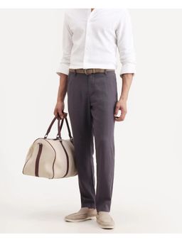 Rare Rabbit - Mens Jomo Purple Linen Blend Fabric Plain Trouser