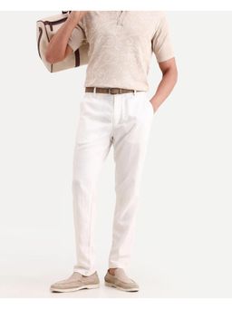 Rare Rabbit - Mens Jomo Off White Linen Blend Fabric Plain Trouser