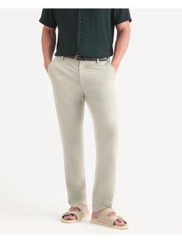 Rare Rabbit - Mens Arcade Lite Pastel Beige Polyester Blend Fabric Plain Trouser