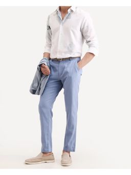 Rare Rabbit - Mens Linol Light Blue Lyocell Fabric Drawstring Plain Trouser