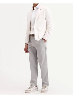 Rare Rabbit - Mens Parga Light Grey Cotton Blend Fabric Plain Trouser