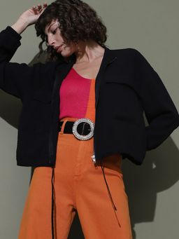 VERO MODA - Women Solid Black Jacket