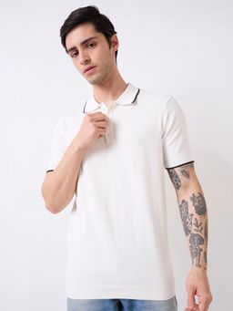 Spykar - Mens White Half Sleeves Regular Fit Solid Polo T-shirt