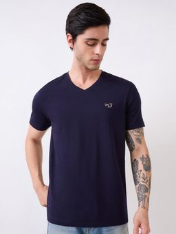 Spykar - Mens Blue Half Sleeves Slim Fit Solid T-shirt
