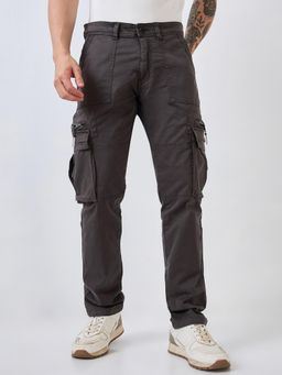 Spykar - Mens Grey Straight Fit Mid Rise Casual Cargo