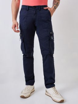 Spykar - Mens Blue Straight Fit Mid Rise Casual Cargo