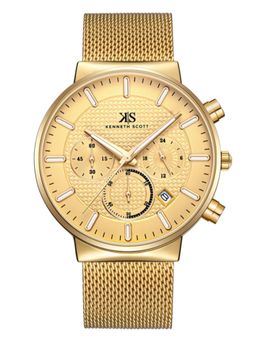 Kenneth Scott - Men Multi Function Gold Dial Watch-K22133-GMGC (M)