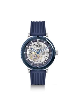MINI Cooper - Men Silver Automatic Wheel Dial Silicone Navy Blue Strap Watch-162004 (M)