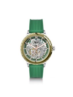 MINI Cooper - Men Silver Automatic Wheel Dial Silicone Green Strap Watch-162006 (M)