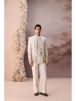 CONTRAST BY PARTH - Ivory Aiza Open Jacket with Short Kurta and Trouser