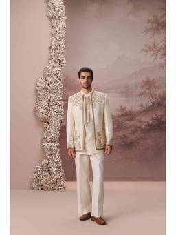 CONTRAST BY PARTH - Olive Zohra Open Jacket with Short Kurta and Trouser