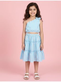 The Magic Wand - Cotton Striped One Shoulder Bow Detailed Co-Ord Set