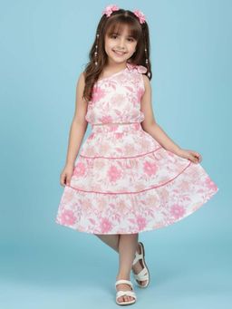 The Magic Wand - Pink Woven One Shoulder Bow Detailed Floral Printed Co-Ord Set