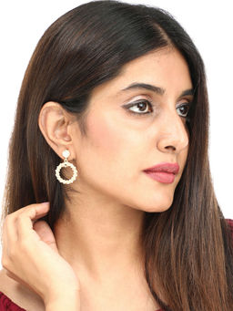 Yellow Chimes - Gold Plated Pearl Circular Design Earrings