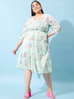 AAREIN - Ample Plus Size Floral Printed Fit Flare Midi Dress - Green