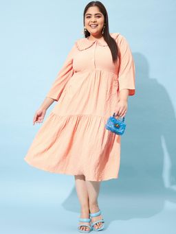 AAREIN - Ample Plus Size Self Design Above The Keyboard Fit Flare Midi Dress - Peach