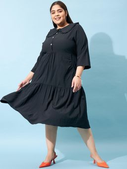 AAREIN - Ample Women Plus Size A-Line Midi Dress - Black