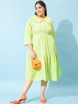 AAREIN - Ample Plus Size Self Design Above The Keyboard Fit Flare Midi Dress - Green