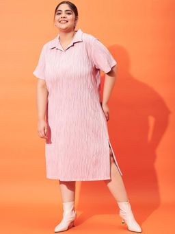 AAREIN - Plus Size Self Design A-Line Midi Dress - Pink