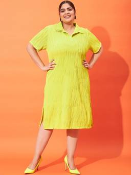 AAREIN - Plus Size Self Design A-Line Midi Dress - Green