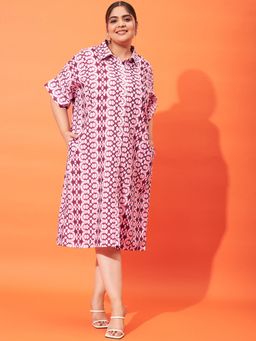 AAREIN - Ample Plus Size Tie and Dyed Linen Shirt Style Midi Dress - Mauve