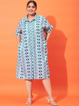 AAREIN - Ample Plus Size Tie and Dyed Linen Shirt Style Midi Dress - Green