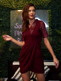 AAREIN - Women Embellished Bodycon Mini Dress - Maroon