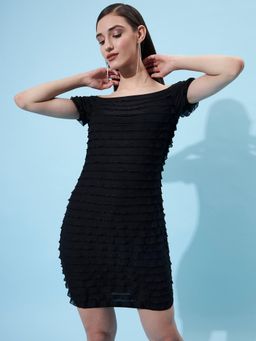 AAREIN - Women Off-Shoulder Bodycon Dress - Black